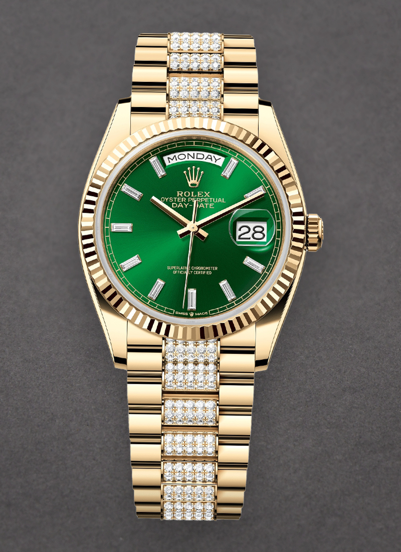 Rolex Unworn President Day-Date 36mm in Yellow Gold with Fluted Bezel