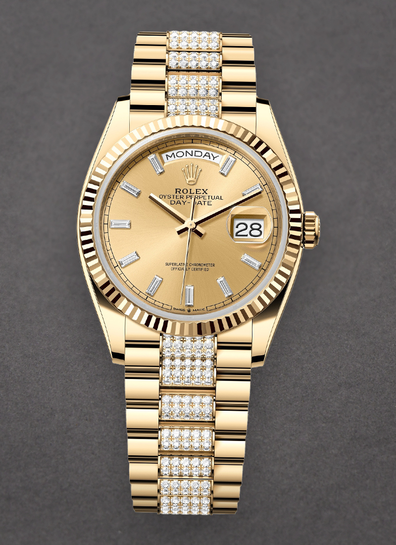 Rolex Unworn President Day-Date 36mm in Yellow Gold with Fluted Bezel