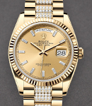 President Day-Date 36mm in Yellow Gold with Fluted Bezel on President Diamond Bracelet with Champagne Baguette Diamond Dial