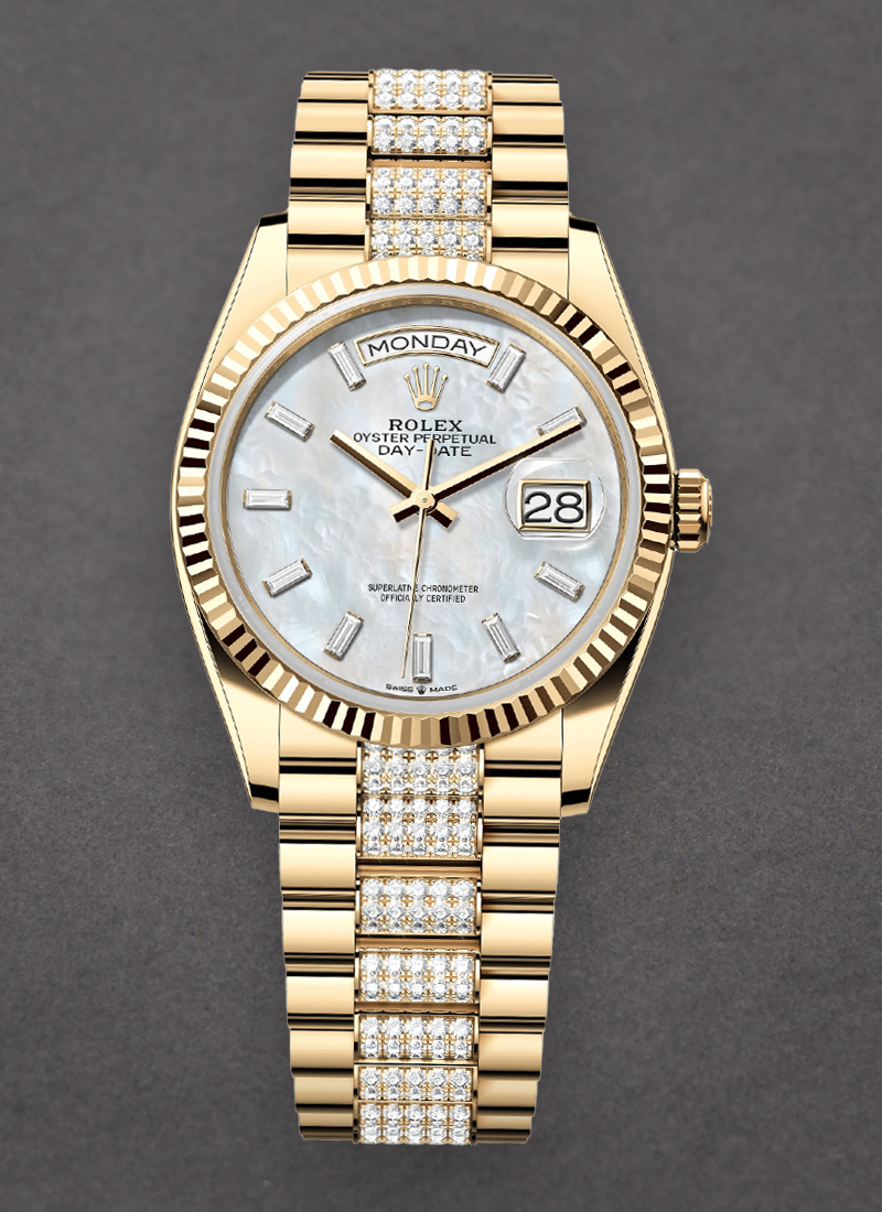 Rolex Unworn President Day-Date 36mm in Yellow Gold with Fluted Bezel