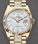 President Day-Date 36mm in Yellow Gold with Fluted Bezel on President Diamond Bracelet with MOP Baguette Diamond Dial
