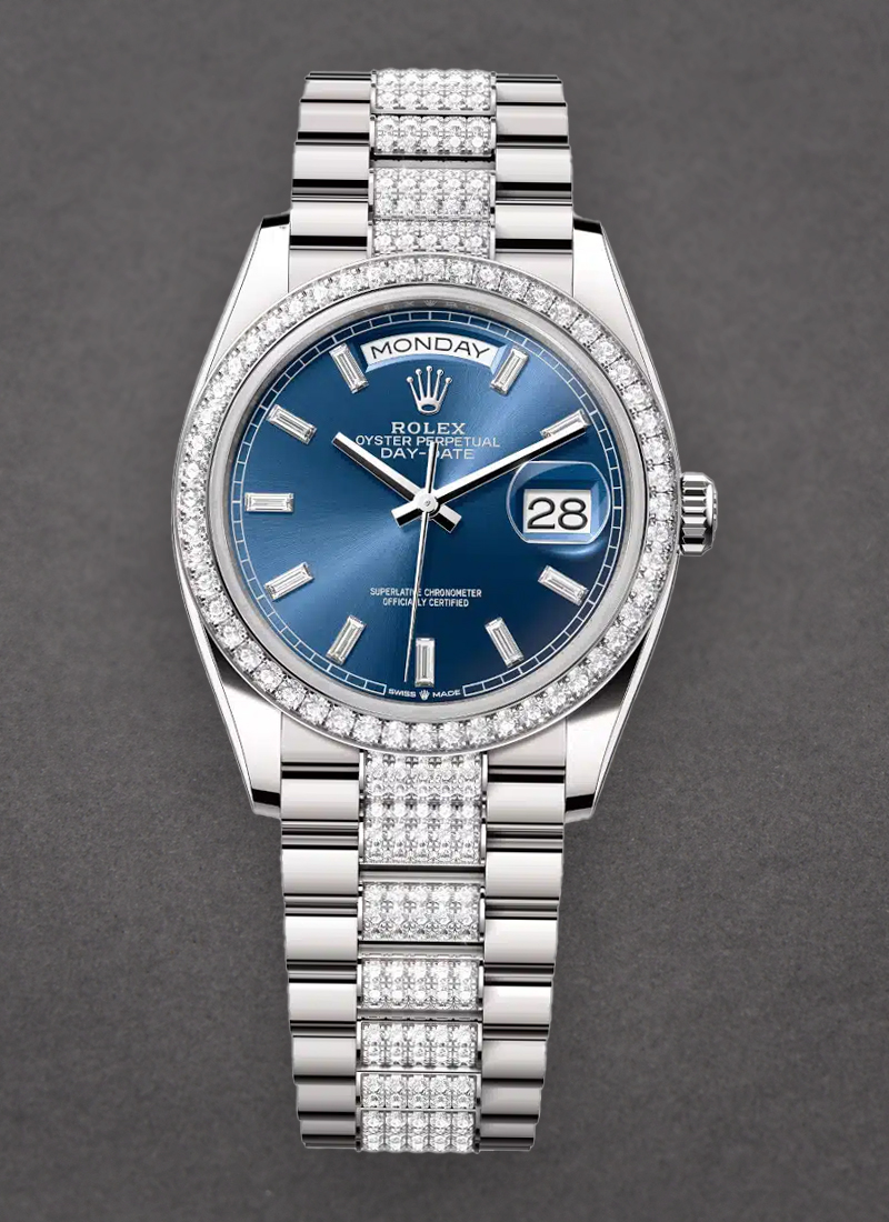 Rolex Unworn Day-Date 36mm in White Gold with Diamond Bezel