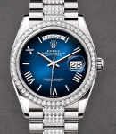 Day-Date 36mm in White Gold with Diamond Bezel on President Diamond Bracelet with Blue Ombre Roman Dial