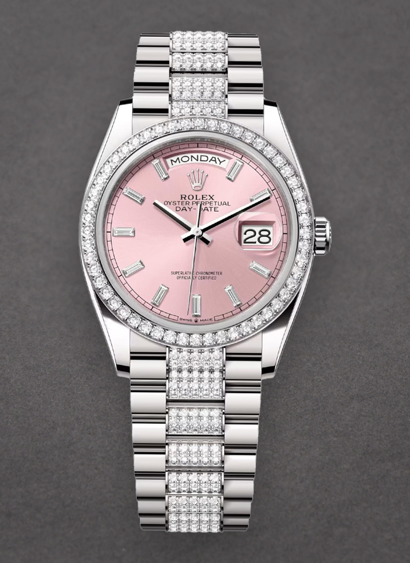 Rolex Unworn Day-Date 36mm in White Gold with Diamond Bezel