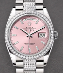 Day-Date 36mm in White Gold with Diamond Bezel on President Diamond Bracelet with Pink Baguette Diamond Dial