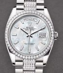 Day-Date 36mm in White Gold with Diamond Bezel on President Diamond Bracelet with MOP Baguette Diamond Dial
