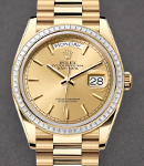Day-Date 36mm in Yellow Gold with Diamond Bezel on Yellow Gold President Bracelet with Champagne Stick Dial