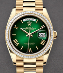 Day-Date 36mm in Yellow Gold with Diamond Bezel on Yellow Gold President Bracelet with Green Ombre Roman Dial