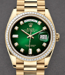 Day-Date 36mm in Yellow Gold with Diamond Bezel on Yellow Gold President Bracelet with Green Ombre Diamond Dial