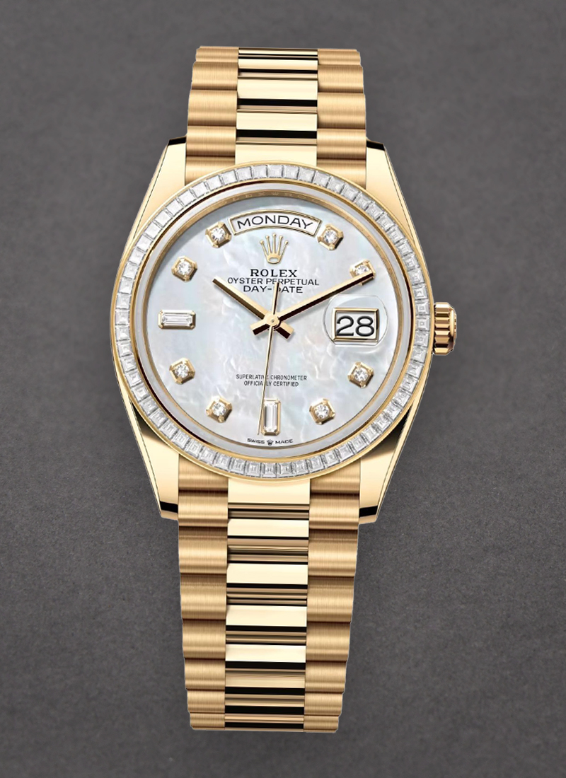 Rolex Unworn Day-Date 36mm in Yellow Gold with Diamond Bezel