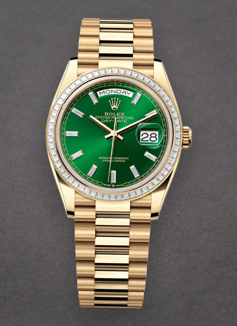 Rolex Unworn Day-Date 36mm in Yellow Gold with Diamond Bezel