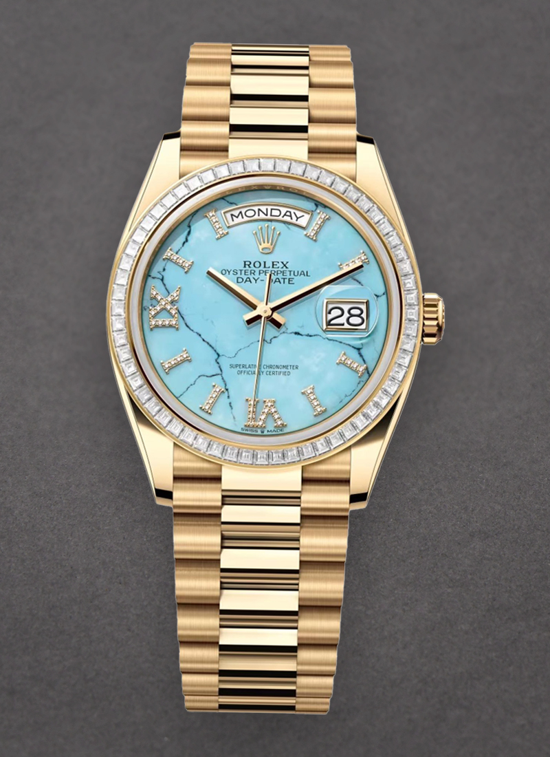 Rolex Unworn Day-Date 36mm in Yellow Gold with Diamond Bezel