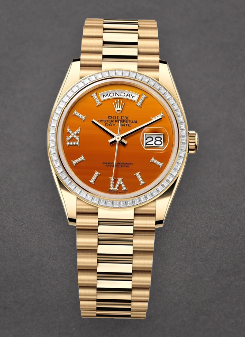 Rolex Unworn Day-Date 36mm in Yellow Gold with Diamond Bezel