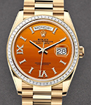 Day-Date 36mm in Yellow Gold with Diamond Bezel on Yellow Gold President Bracelet with Carnelian Roman Diamond Dial