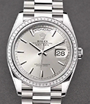 Day Date 36mm in White Gold with Diamond Bezel on White Gold President Bracelet with Silver Stick Dial