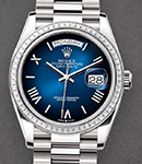 Day Date 36mm in White Gold with Diamond Bezel on White Gold President Bracelet with Blue Ombre Roman Dial