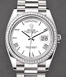Day Date 36mm in White Gold with Diamond Bezel on White Gold President Bracelet with White Roman Dial