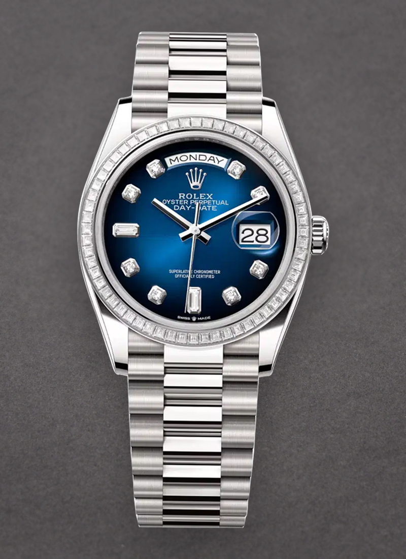 Rolex Unworn Day Date 36mm in White Gold with Diamond Bezel