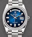 Day Date 36mm in White Gold with Diamond Bezel on White Gold President Bracelet with Blue Ombre Diamond Dial