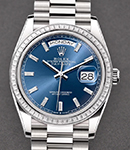 Day Date 36mm in White Gold with Diamond Bezel on White Gold President Bracelet with Blue Baguette Diamond Dial