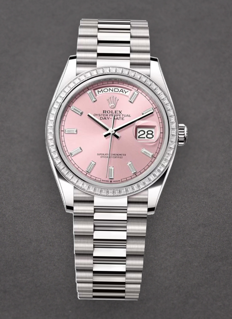 Rolex Unworn Day Date 36mm in White Gold with Diamond Bezel