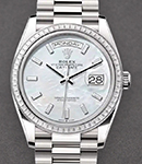 Day Date 36mm in White Gold with Diamond Bezel on White Gold President Bracelet with MOP Baguette Diamond Dial