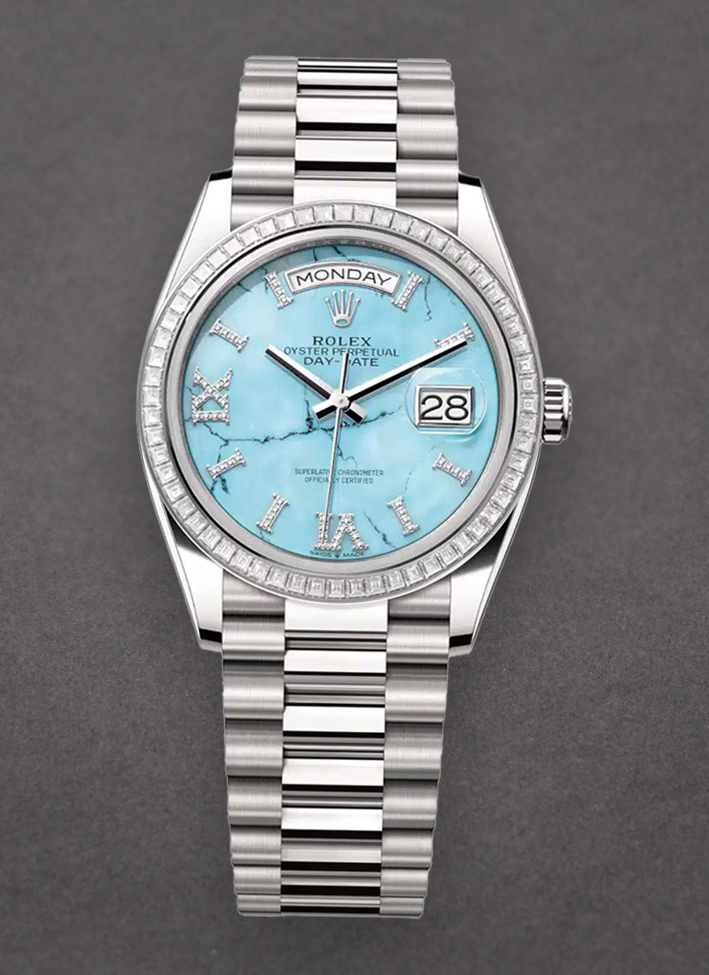 Rolex Unworn Day Date 36mm in White Gold with Diamond Bezel