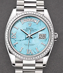 Day Date 36mm in White Gold with Diamond Bezel on White Gold President Bracelet with Turquoise Roman Diamond Dial