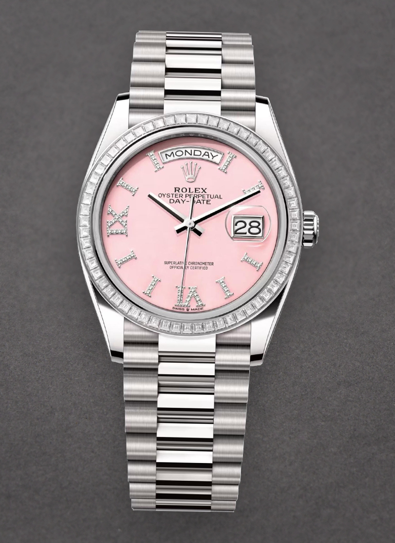 Rolex Unworn Day Date 36mm in White Gold with Diamond Bezel