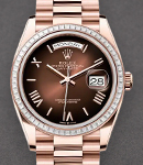 President Day Date 36mm in Rose Gold with Diamond Bezel on President Bracelet with Chocolate Ombre Roman Dial