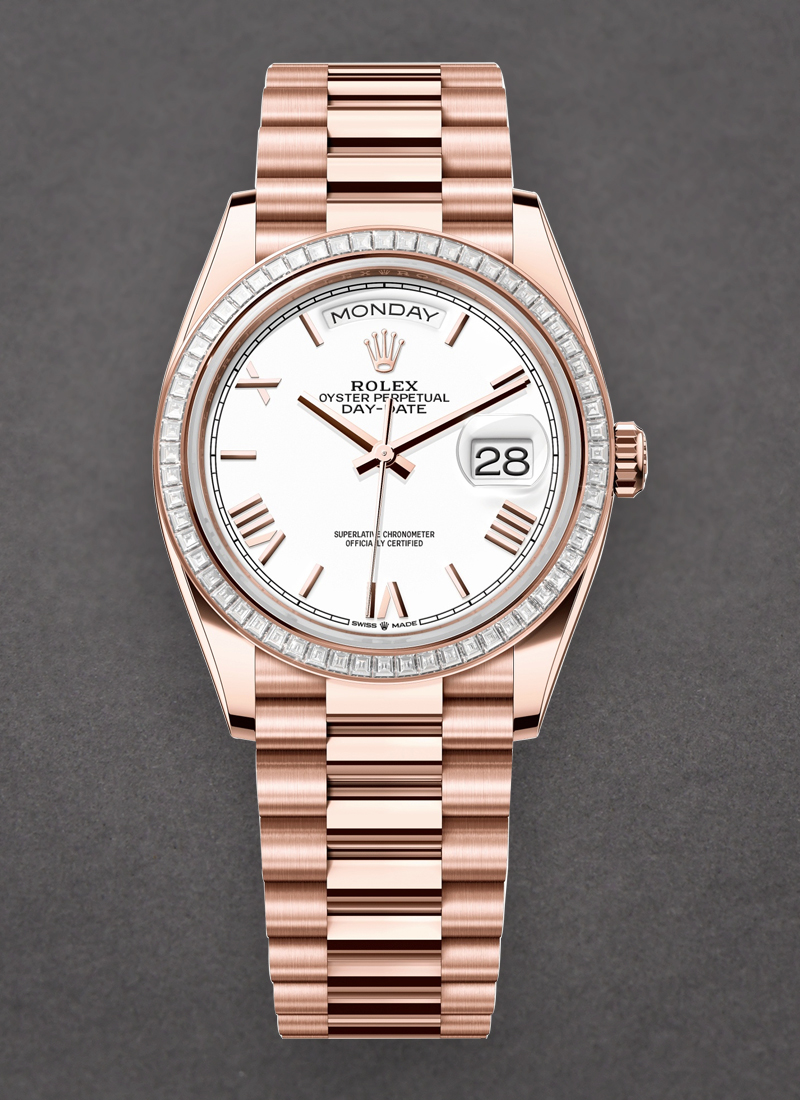 Rolex Unworn President Day Date 36mm in Rose Gold with Diamond Bezel