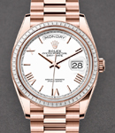 President Day Date 36mm in Rose Gold with Diamond Bezel on President Bracelet with White Roman Dial