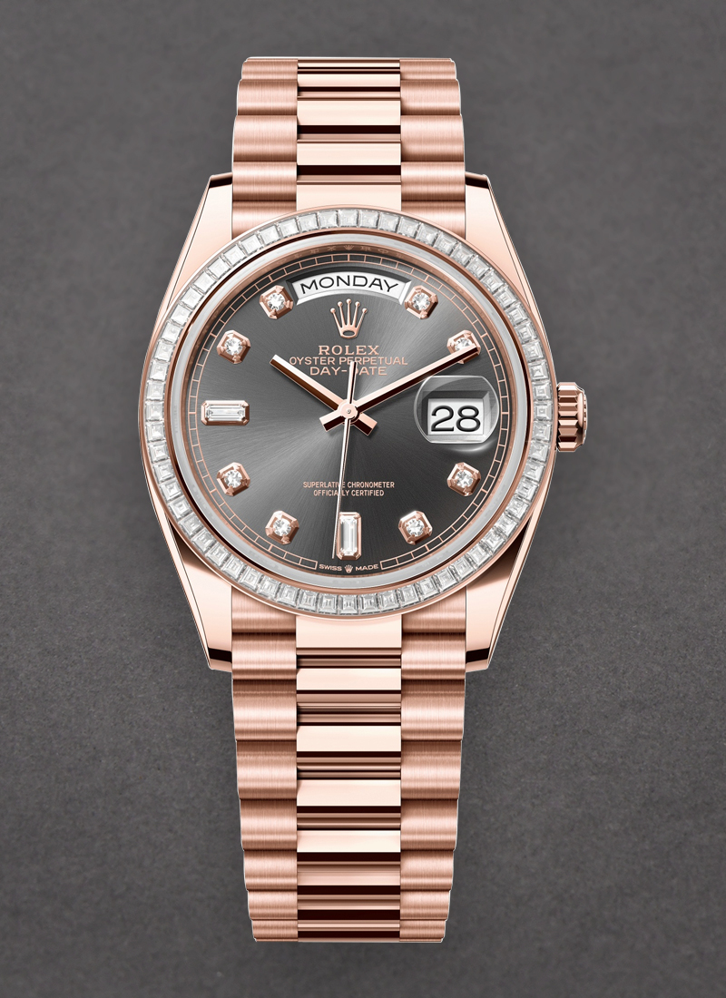 Rolex Unworn President Day Date 36mm in Rose Gold with Diamond Bezel