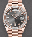 President Day Date 36mm in Rose Gold with Diamond Bezel on President Bracelet with Grey Diamond Dial