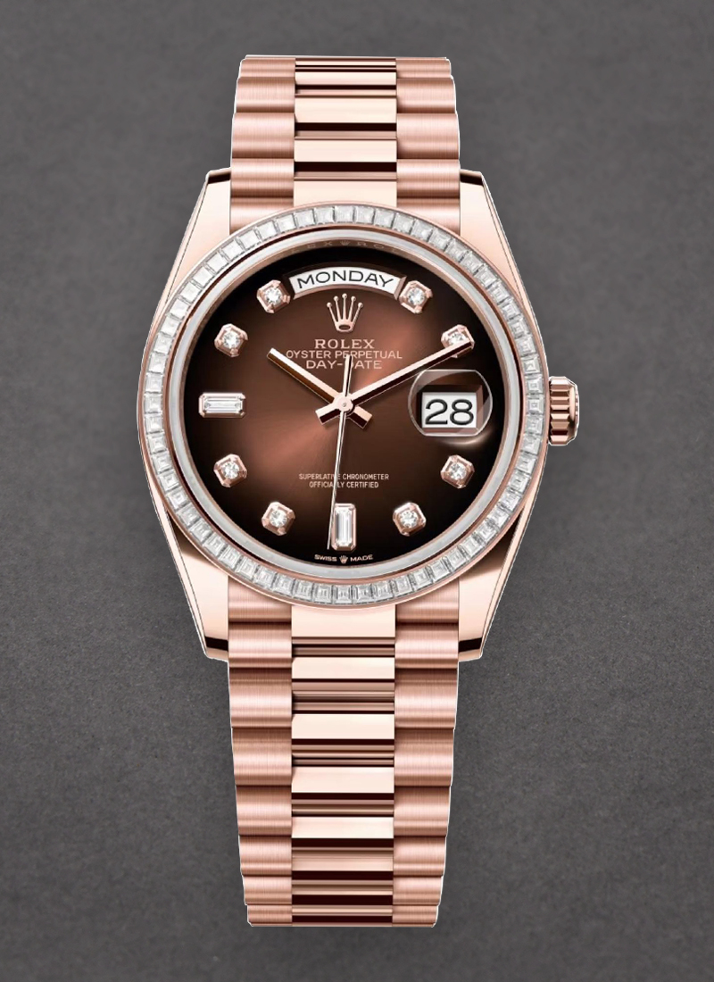 Rolex Unworn President Day Date 36mm in Rose Gold with Diamond Bezel