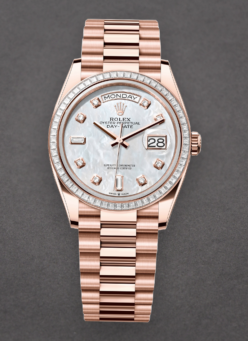 Rolex Unworn President Day Date 36mm in Rose Gold with Diamond Bezel