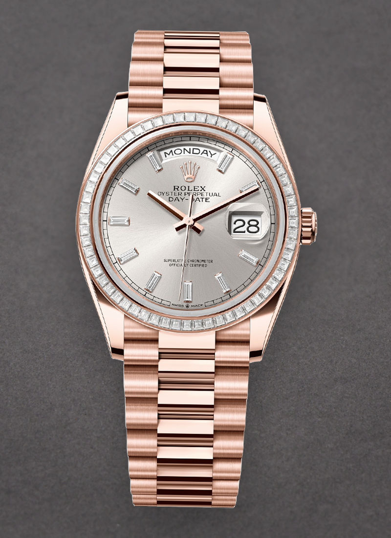 Rolex Unworn President Day Date 36mm in Rose Gold with Diamond Bezel