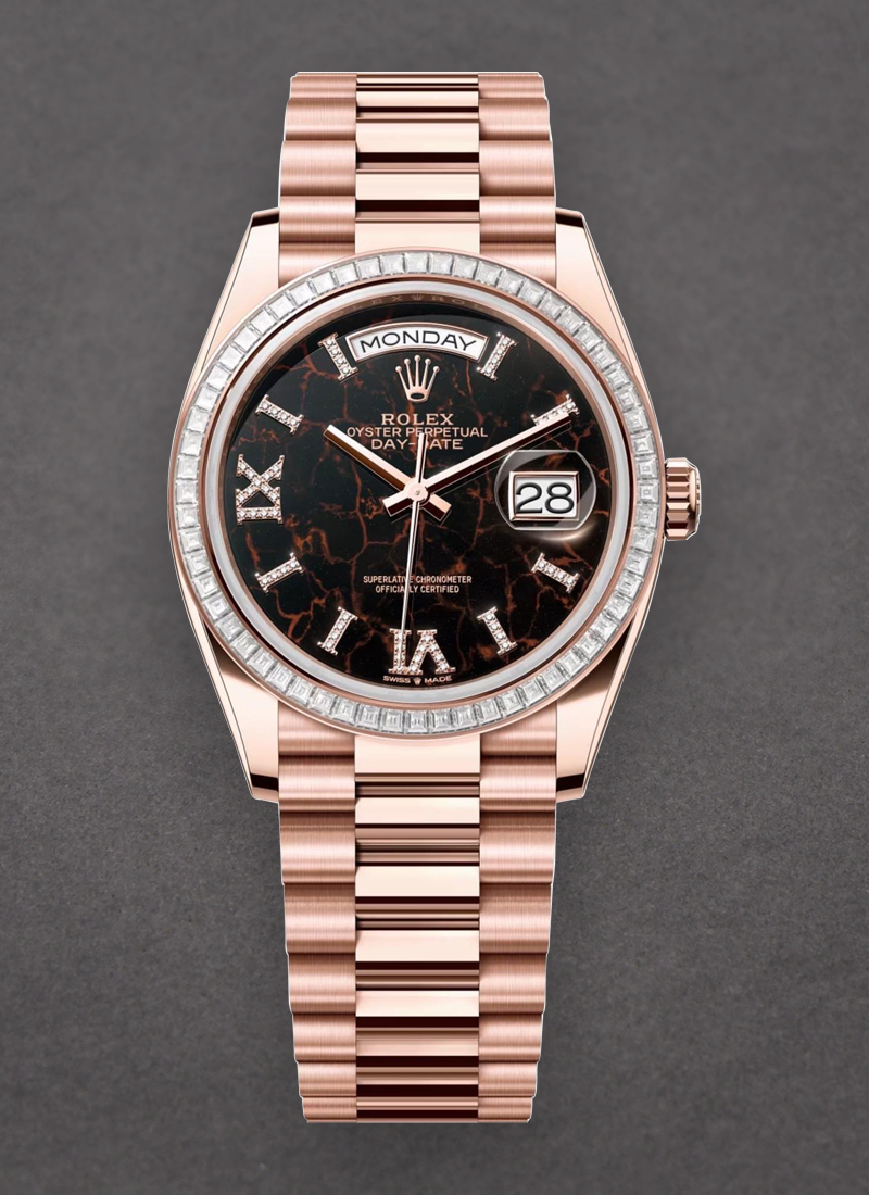 Rolex Unworn President Day Date 36mm in Rose Gold with Diamond Bezel