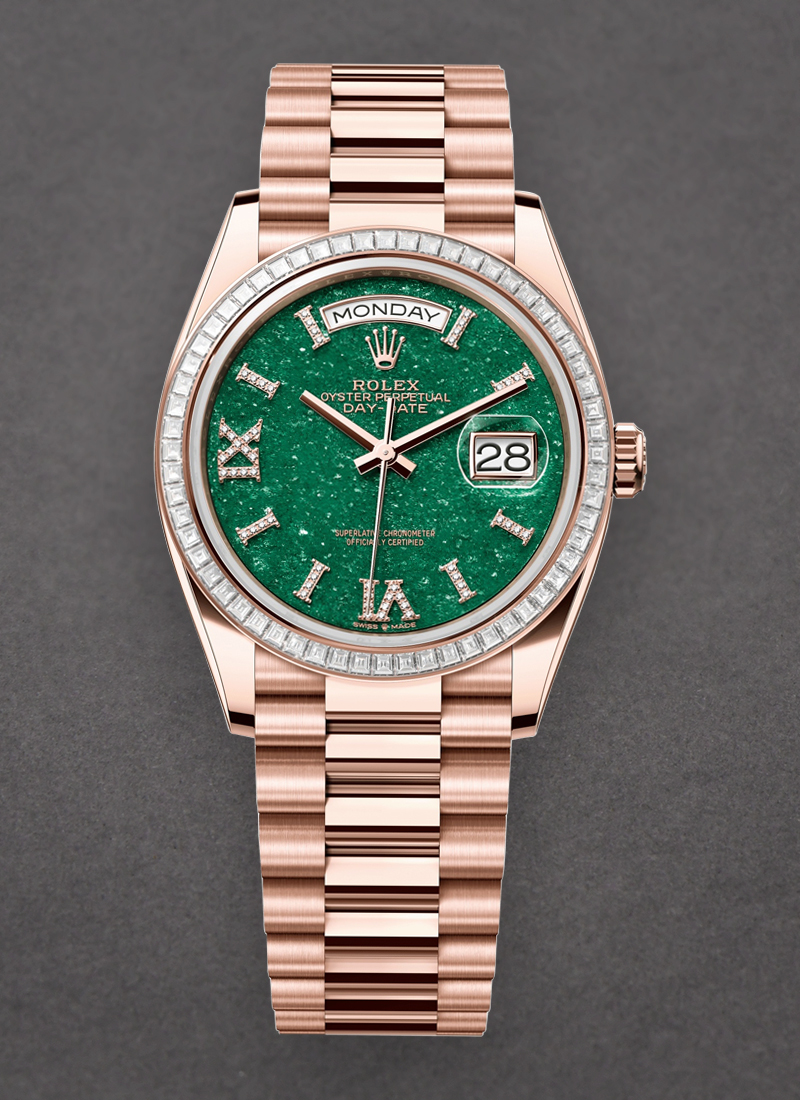 Rolex Unworn President Day Date 36mm in Rose Gold with Diamond Bezel