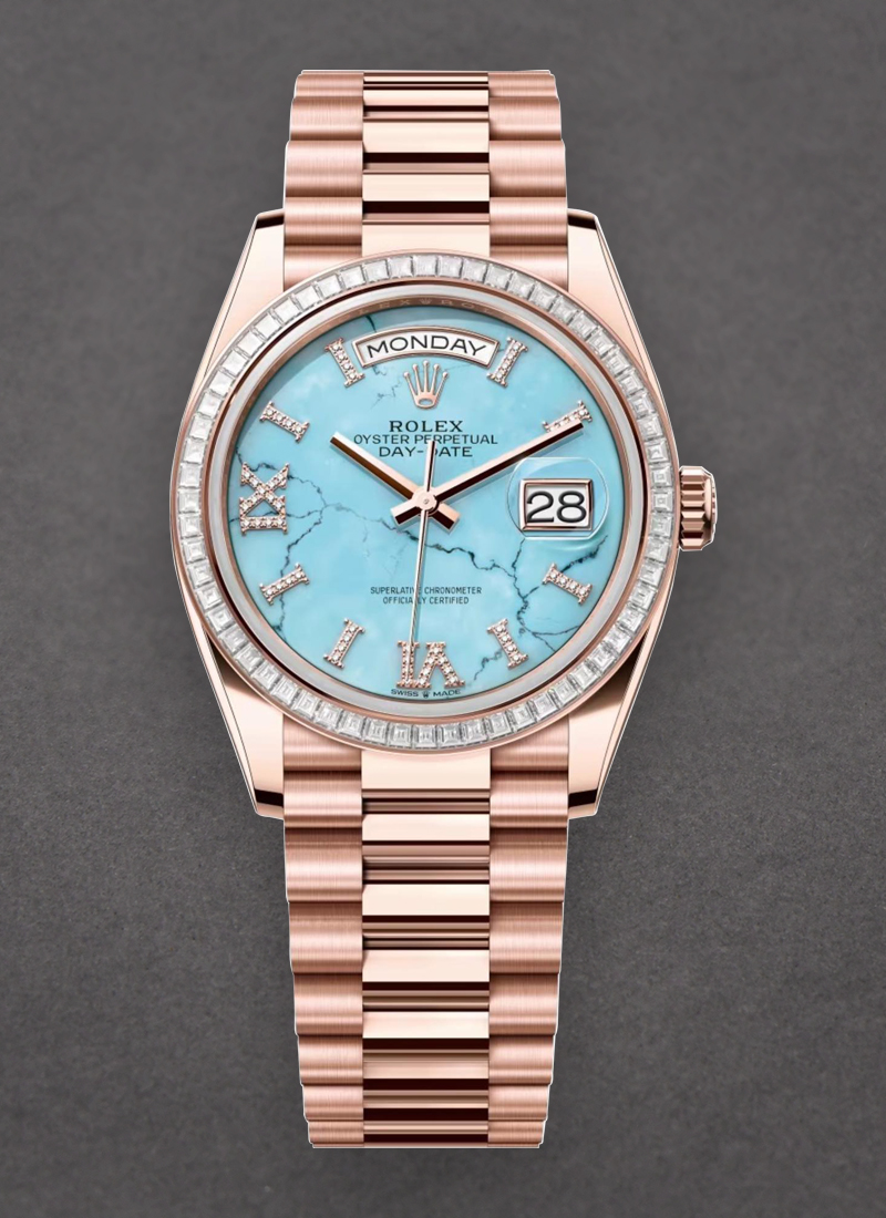 Rolex Unworn President Day Date 36mm in Rose Gold with Diamond Bezel