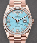 President Day Date 36mm in Rose Gold with Diamond Bezel on President Bracelet with Turquoise Diamond Dial