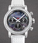 Mille Miglia Chronograph 39mm Automatic in Steel with Diamond Bezel on White Rubber Strap with Black MOP Dial