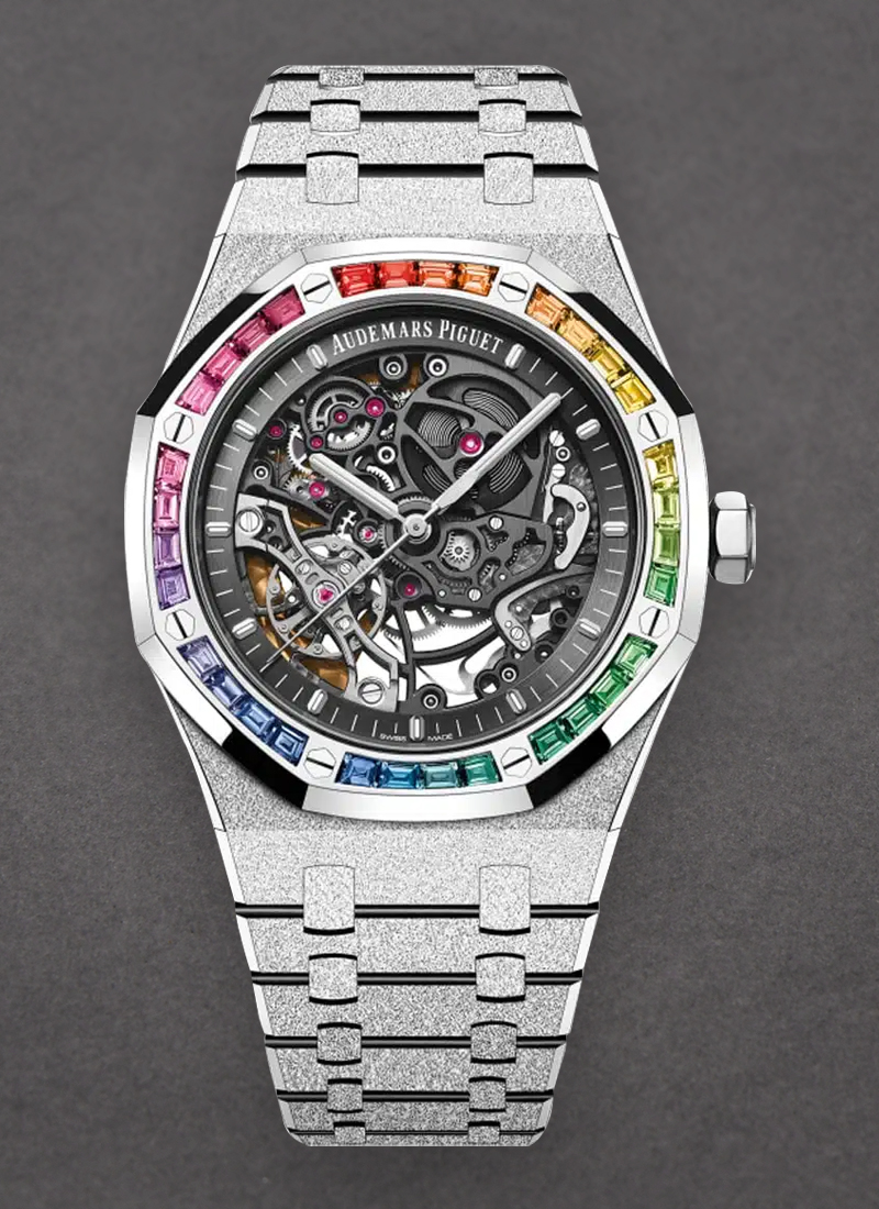 Audemars Piguet Royal Oak Double Balance 41mm in White Gold with Rainbow Bagueete Diamond Bezel