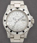 GMT Master II in White Gold with Baguette Diamond Bezel and Lugs on White Gold Oyster Bracelet with Pave Diamond Dial