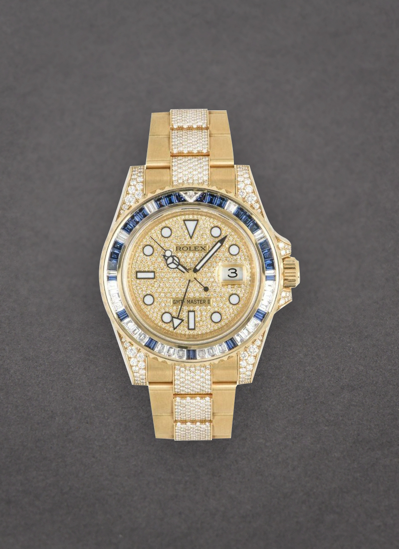 Pre-Owned Rolex GMT Master II in Yellow Gold with Diamond Bezel