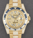 GMT Master II in Yellow Gold with Diamond Bezel on Oyster Bracelet with Pave Diamond Dial