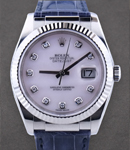 Datejust 36mm in White Gold with Fluted Bezel on Strap with MOP Diamond Dial