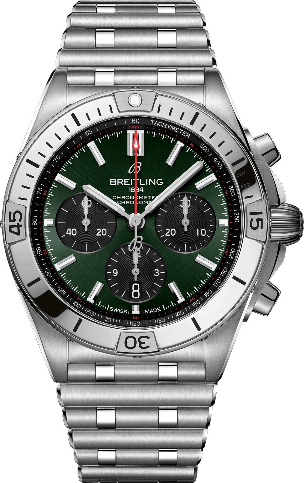 Chronomat B01 42mm  in Steel on Steel Bracelet with Green Dial
