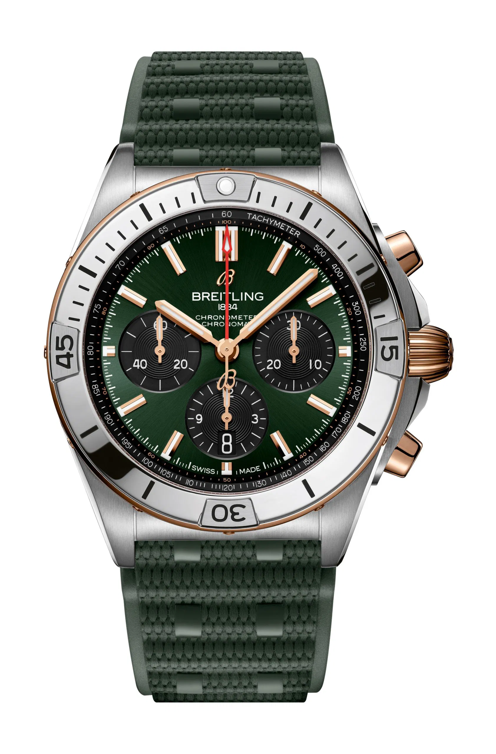 Chronomat B01 42mm  in Steel on Green Rubber Strap with Green Dial