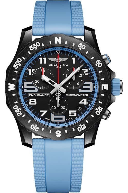 Endurance Pro in Breitlight on Sky Blue Rubber Strap with Black Dial